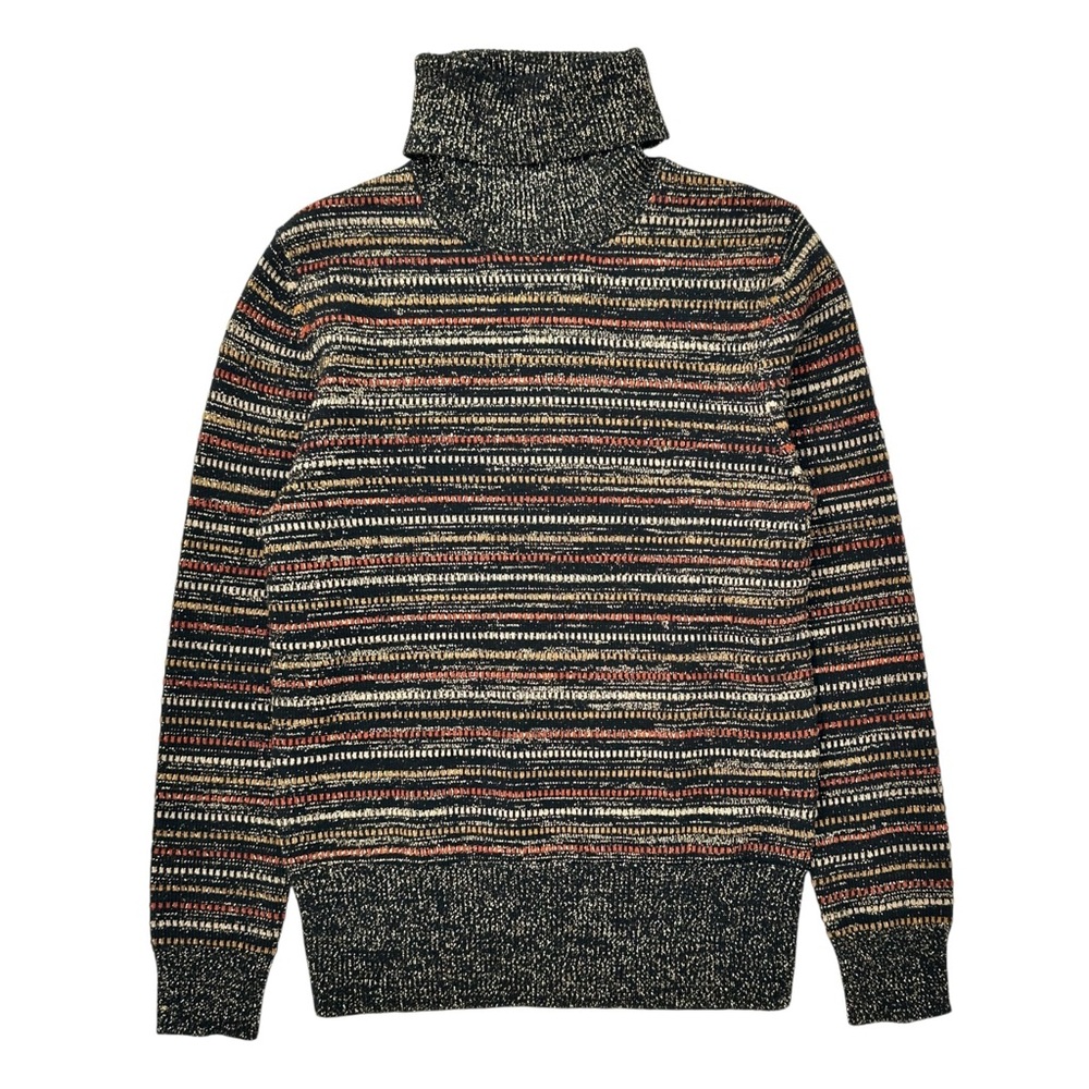 Marc Jacobs Black Gold Brown Metallic Striped Oversized Turtleneck Wool Sweater